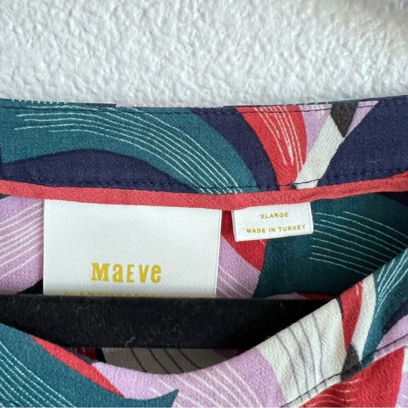 Maeve Anthropologie Cheyenne Blouse Peplum Geometric Brick Navy - Picture 6 of 15